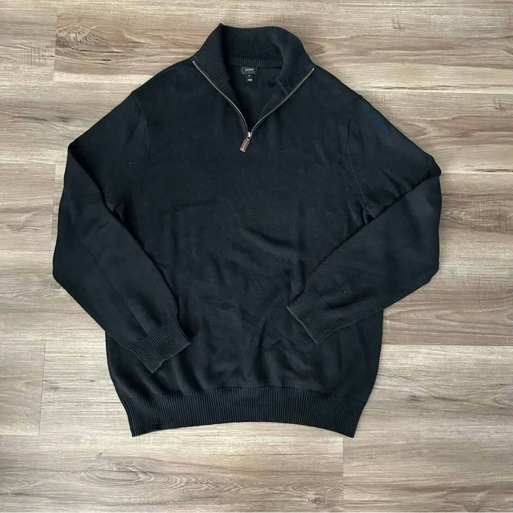 J. Crew Cashmere Cotton Blend 1/4 Zip Pop On knit Black Sweater Men Size XL